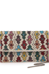 Multi-color Fret Embellished Cotton Sling Bag