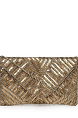 Gold Chevron Sequinned Embellished Satin Sling Bag