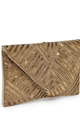 Gold Chevron Sequinned Embellished Satin Sling Bag