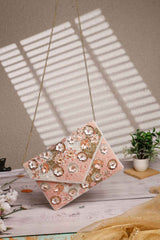 Pink Floral Embellished Cotton Sling Bag