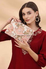 Pink Floral Embellished Cotton Sling Bag