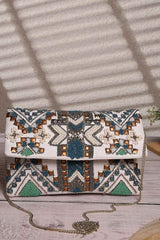 White Ethnic Motifs Embellished Cotton Sling Bag