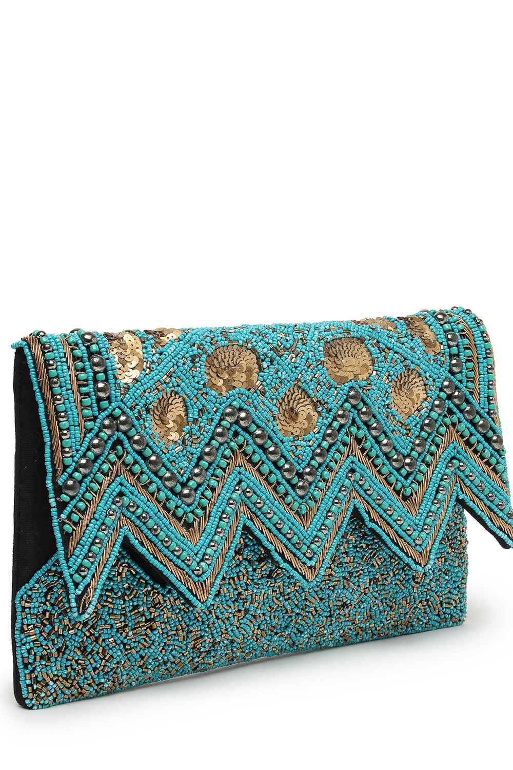 Turquoise Chevron Embellished Cotton Sling Bag