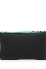 Turquoise Chevron Embellished Cotton Sling Bag