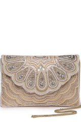 Ivory Scale & Paisley Embellished Satin Sling Bag