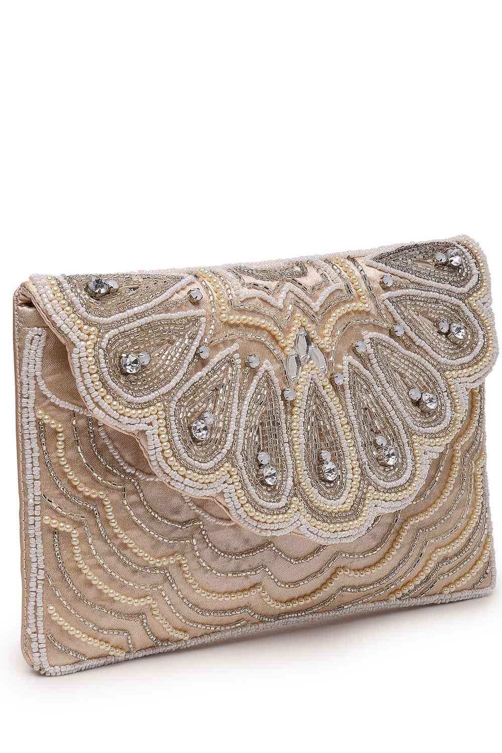 Ivory Scale & Paisley Embellished Satin Sling Bag