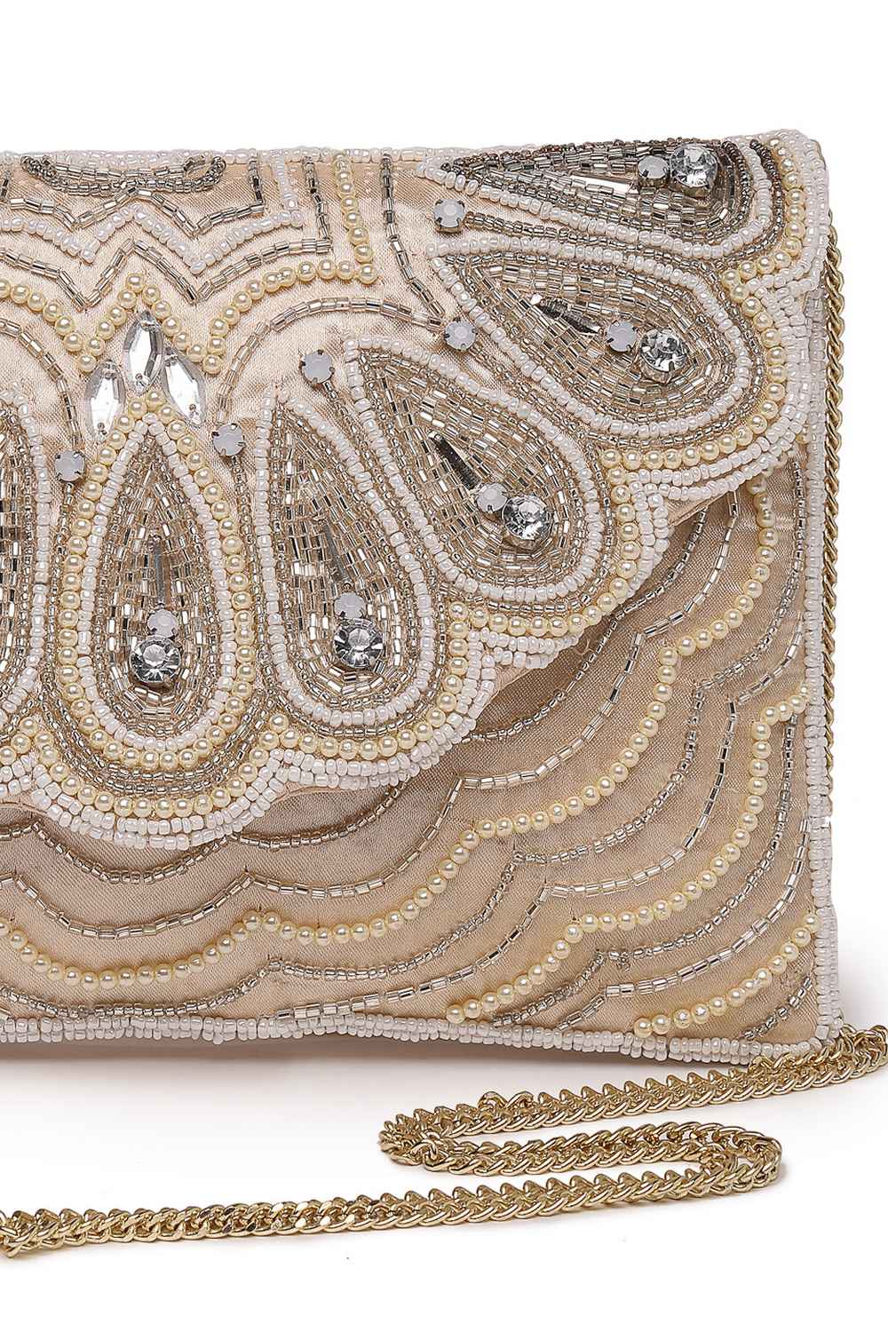 Ivory Scale & Paisley Embellished Satin Sling Bag