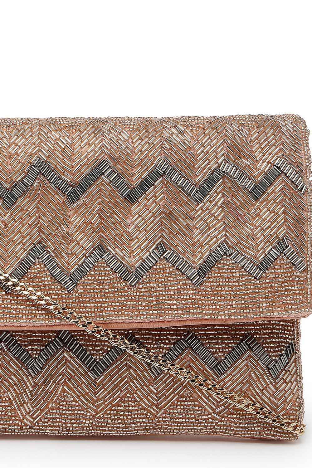 Pink Chevron Embellished Cotton Sling Bag