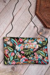 Multi-color Floral Embellished Satin Sling Bag