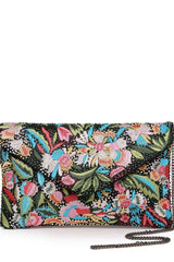 Multi-color Floral Embellished Satin Sling Bag