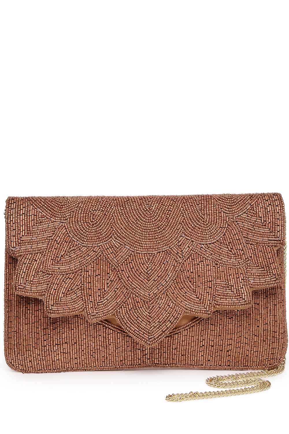 Brown Spectrum Bead Work Satin Sling Bag