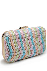 Adorn Pastel Multi Wave Embellished Faux Silk Clutch