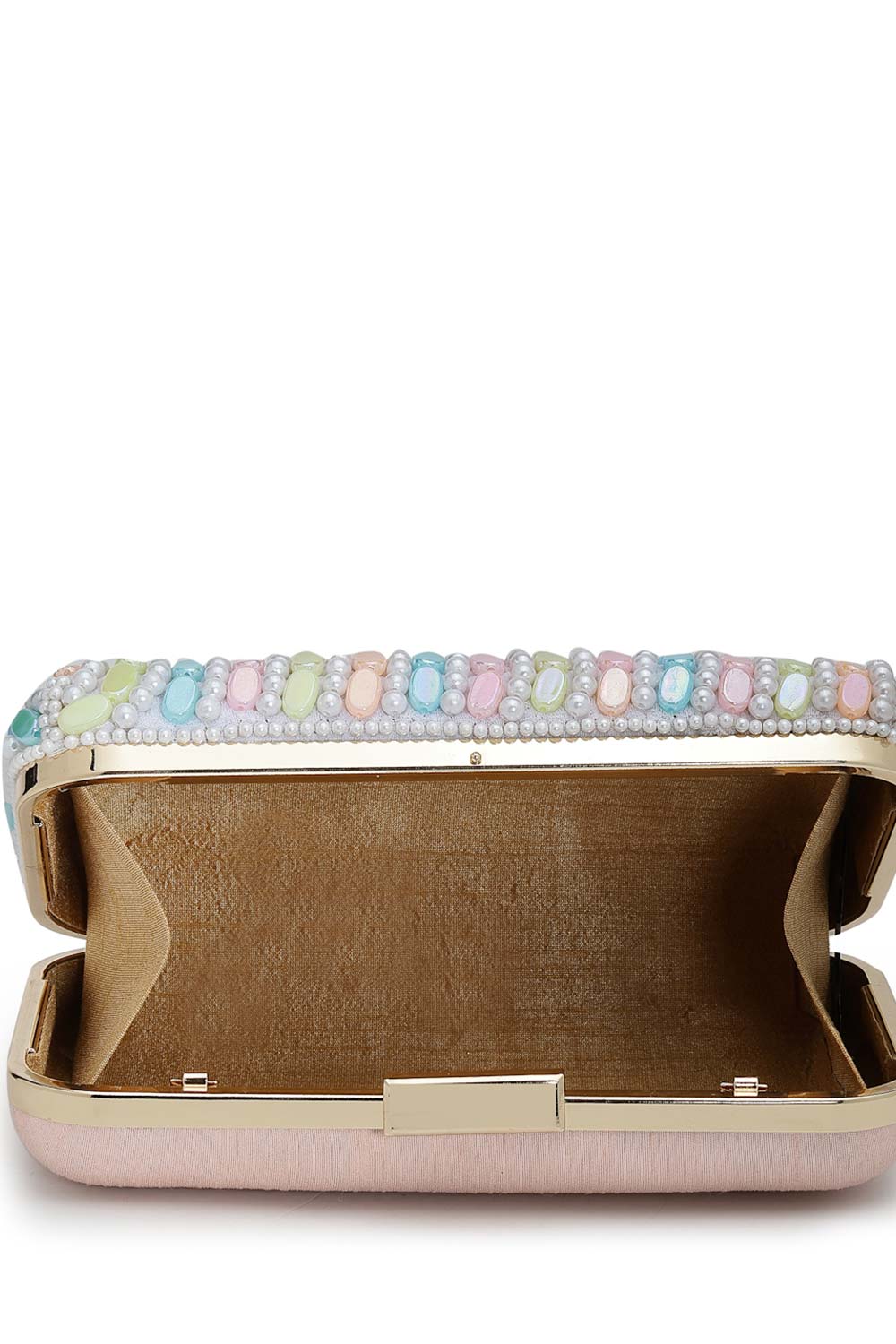 Adorn Pastel Multi Wave Embellished Faux Silk Clutch