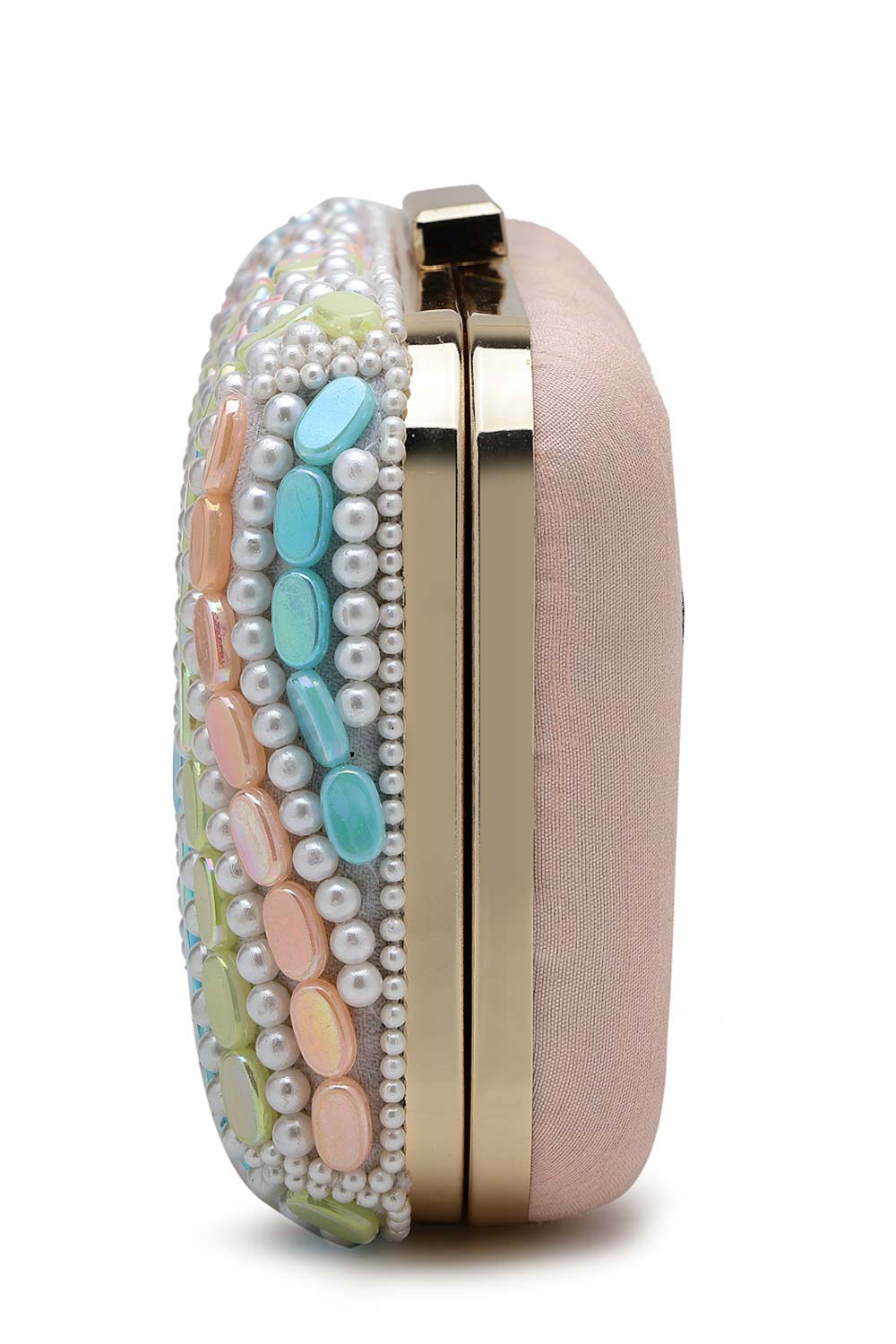 Adorn Pastel Multi Wave Embellished Faux Silk Clutch