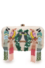 Adorn Off White And Multi Quirky Embellished Corduroy Clutch