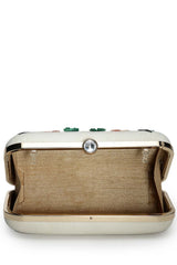 Adorn Off White And Multi Quirky Embellished Corduroy Clutch