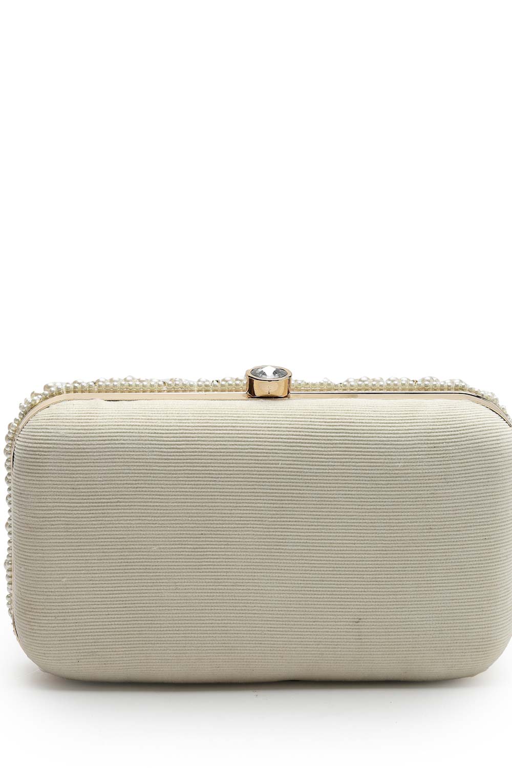 Adorn Off White Pearl Embellished Corduroy Clutch