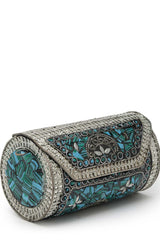 Mosaic Turquoise Blue And Silver Mosaic Embellished Metal Clutch