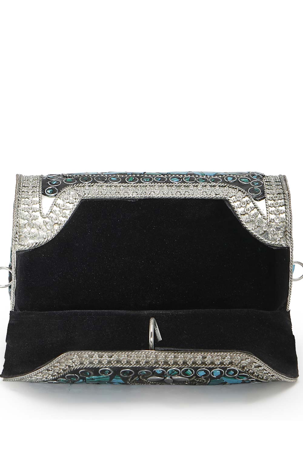 Mosaic Turquoise Blue And Silver Mosaic Embellished Metal Clutch