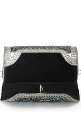 Mosaic Turquoise Blue And Silver Mosaic Embellished Metal Clutch