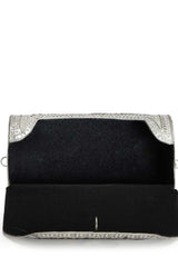 Mosaic Mustard And Silver Mosaic Embellished Metal Clutch