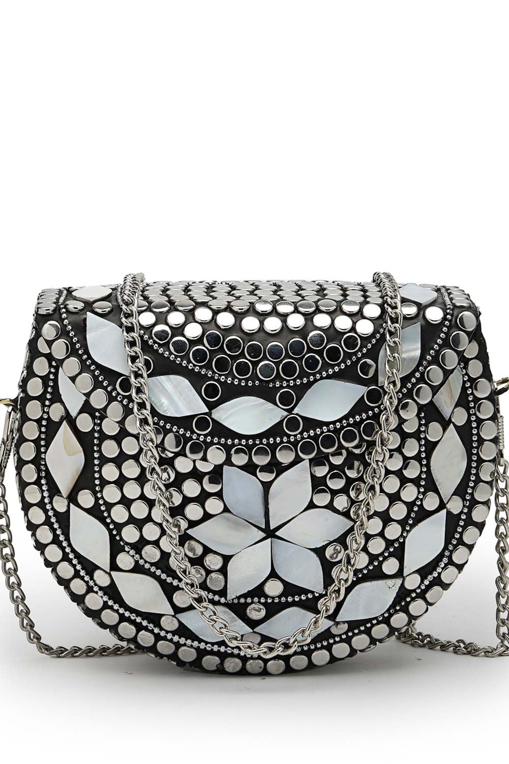 Mosaic Marble And Silver Mosaic Embellished Metal Clutch