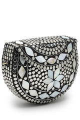 Mosaic Marble And Silver Mosaic Embellished Metal Clutch