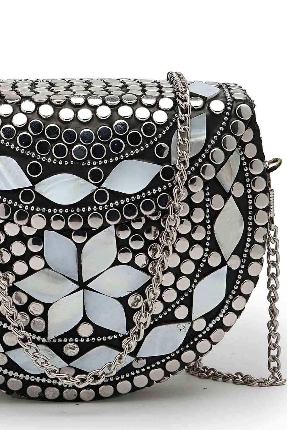 Mosaic Marble And Silver Mosaic Embellished Metal Clutch