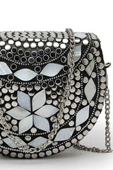 Mosaic Marble And Silver Mosaic Embellished Metal Clutch