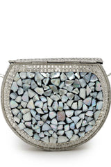 Mosaic Marble And Silver Mosaic Embellished Metal Clutch