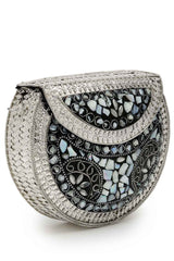 Mosaic Marble And Silver Mosaic Embellished Metal Clutch