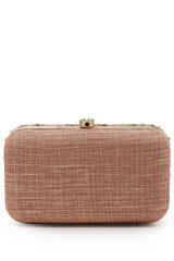 Adorn Baby Pink And Gold Embellished Faux Silk Clutch