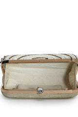 Adorn White And Gold Embellished Faux Silk Clutch