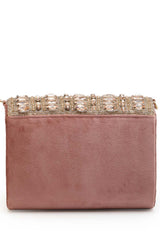 Droop Mauve And Rose Gold Stone Embellished Suede Clutch