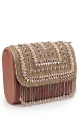 Droop Mauve And Rose Gold Stone Embellished Suede Clutch