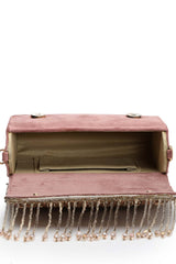 Droop Mauve And Rose Gold Stone Embellished Suede Clutch