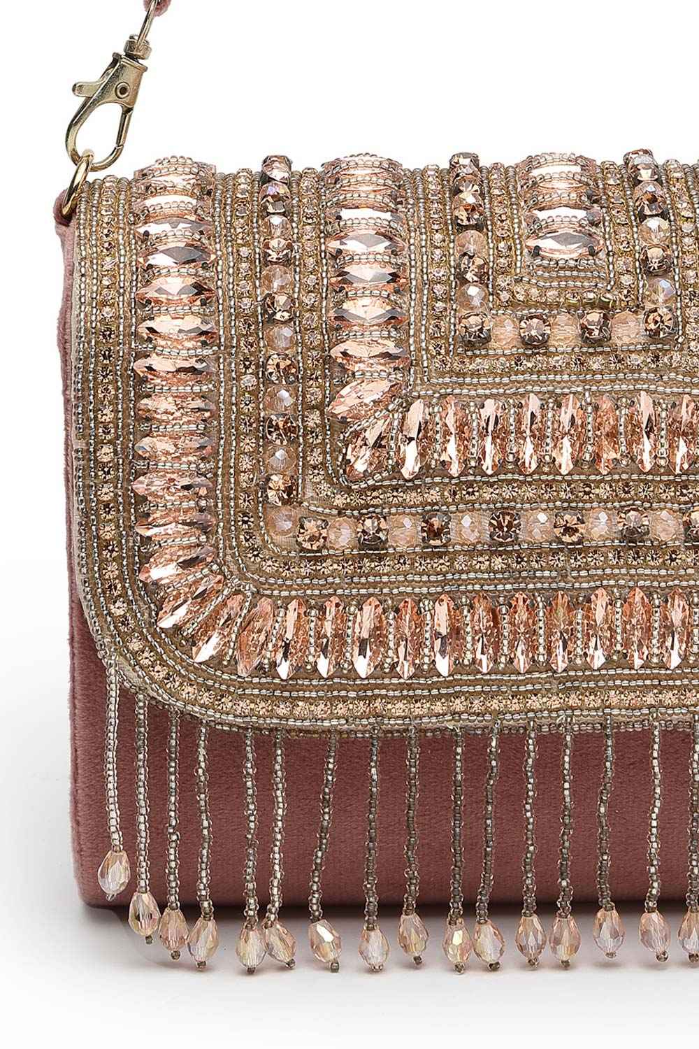 Droop Mauve And Rose Gold Stone Embellished Suede Clutch