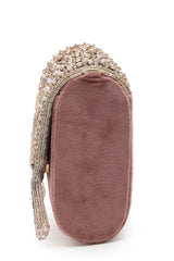 Droop Mauve And Rose Gold Stone Embellished Suede Clutch