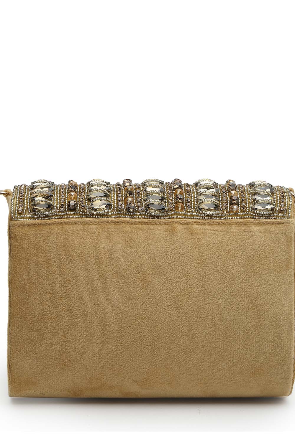 Droop Nude And Gold Stone Embellished Suede Clutch