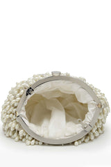 Droop Pearl And Off White Pearl Embellished Faux Silk Clutch