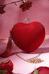 Red Heart Shaped Solid Velvet Clutch