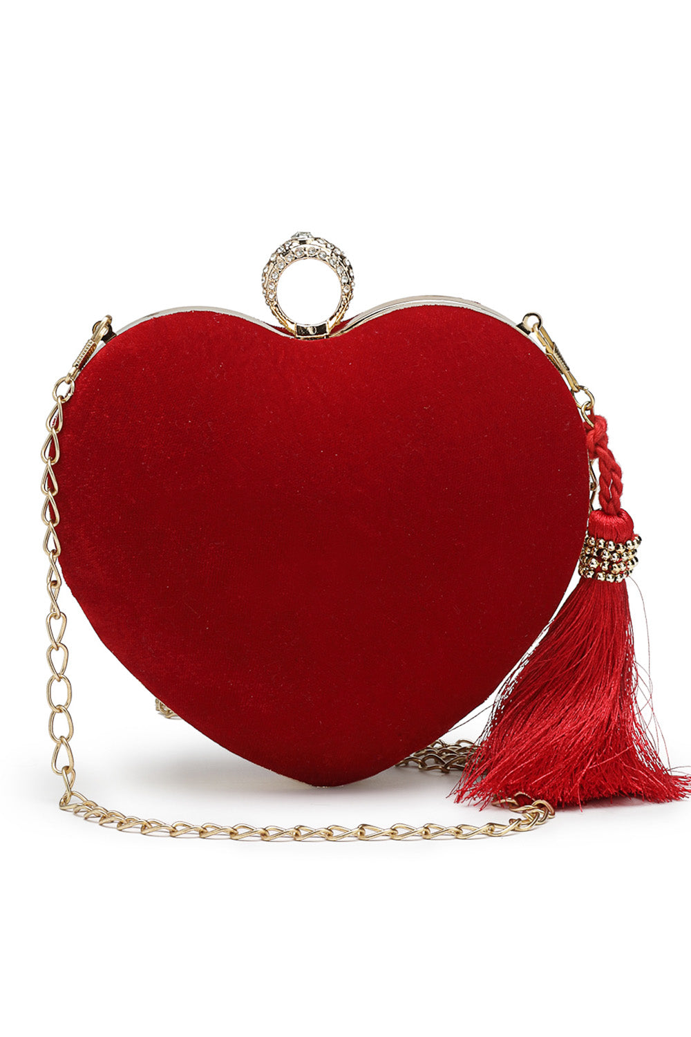 Red Heart Shaped Solid Velvet Clutch