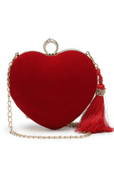 Red Heart Shaped Solid Velvet Clutch