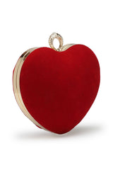 Red Heart Shaped Solid Velvet Clutch