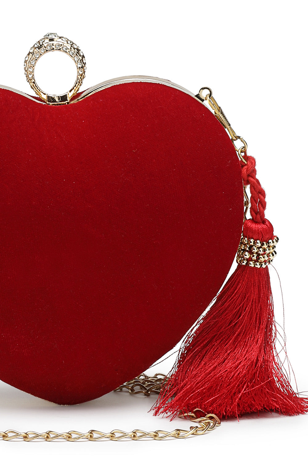 Red Heart Shaped Solid Velvet Clutch