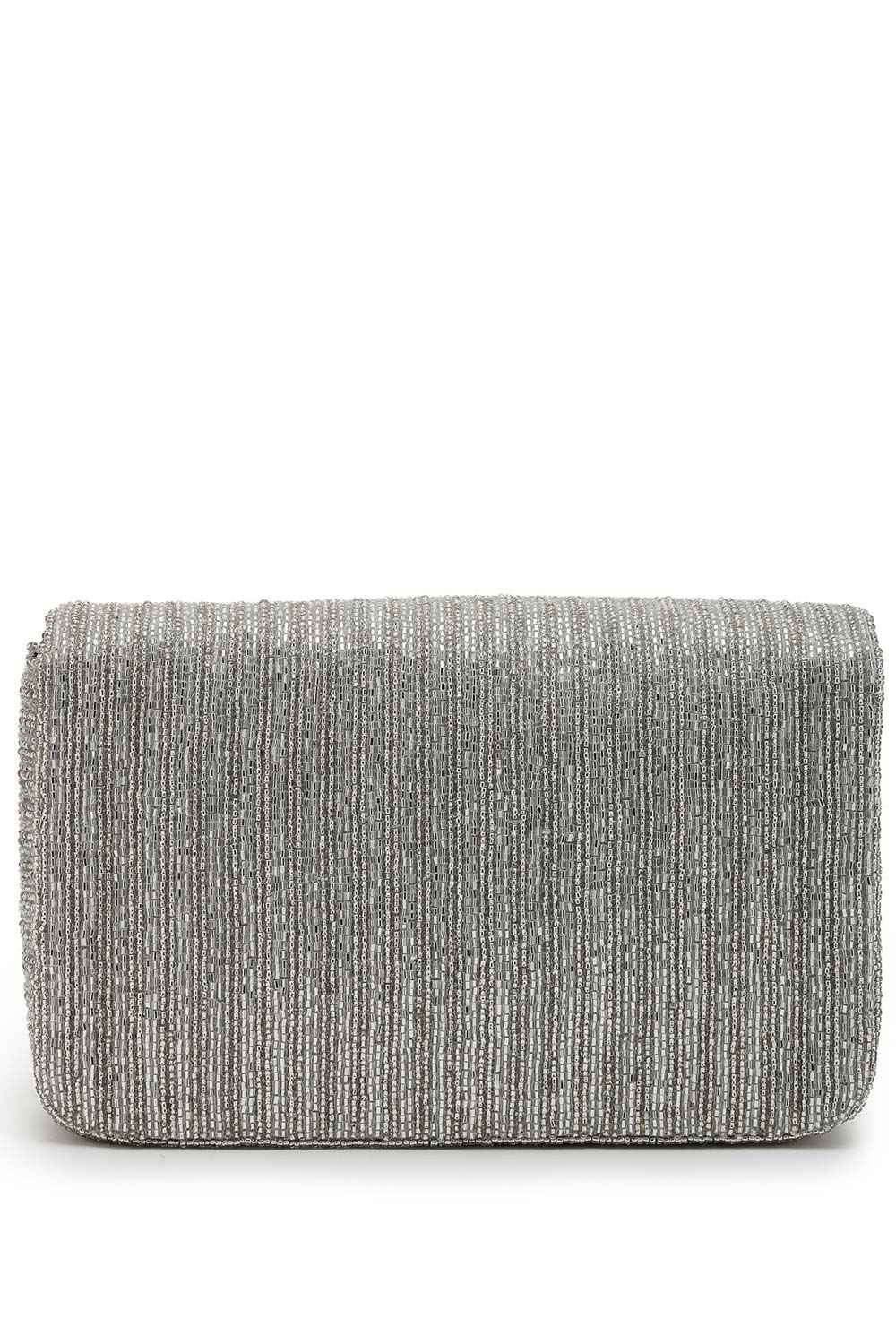 Coffer Silver Striped Embellished Faux Silk Clutch