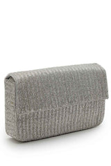 Coffer Silver Striped Embellished Faux Silk Clutch