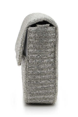 Coffer Silver Striped Embellished Faux Silk Clutch