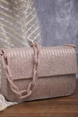 Coffer Dusky Pink Striped Embellished Faux Silk Clutch