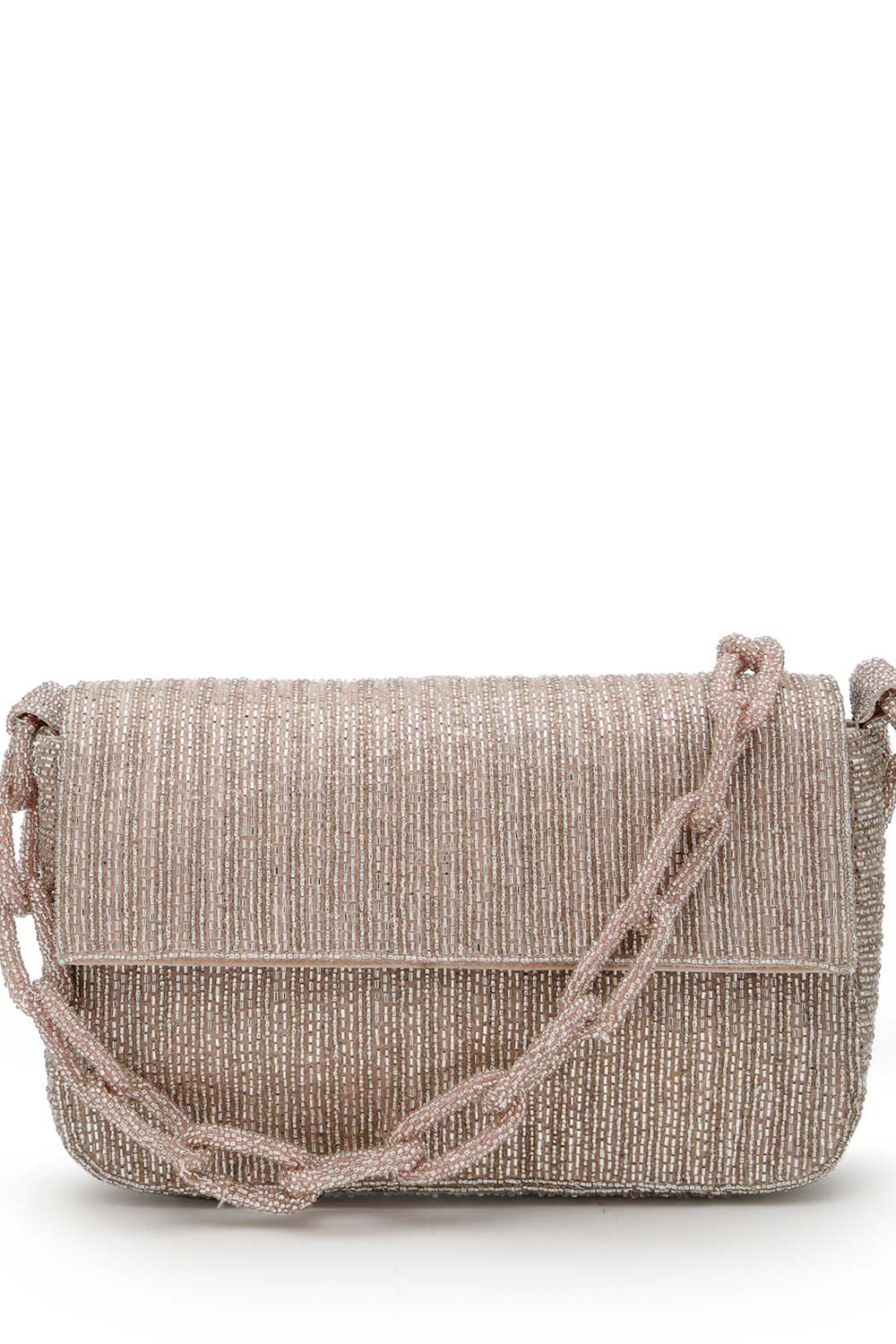 Coffer Dusky Pink Striped Embellished Faux Silk Clutch